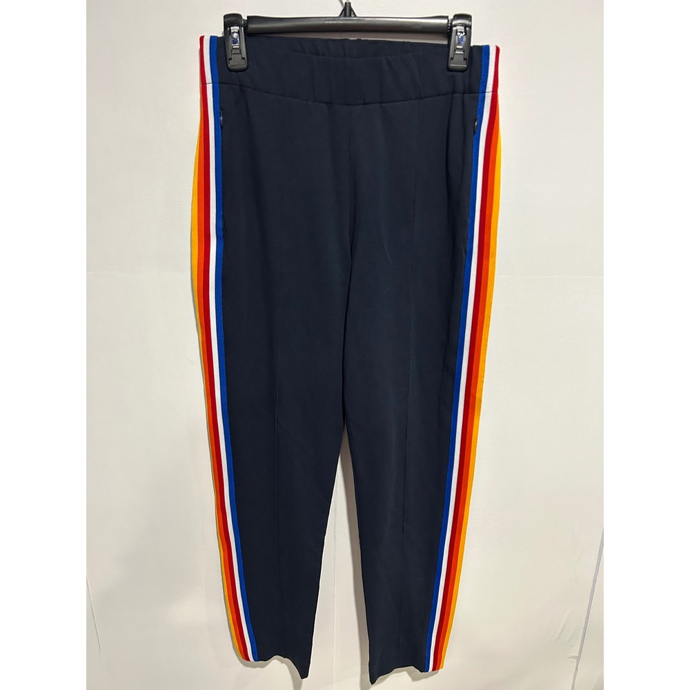 Margittes Pant Women 36 Navy Blue Rainbow Side Stripe‎ High Rise Designer